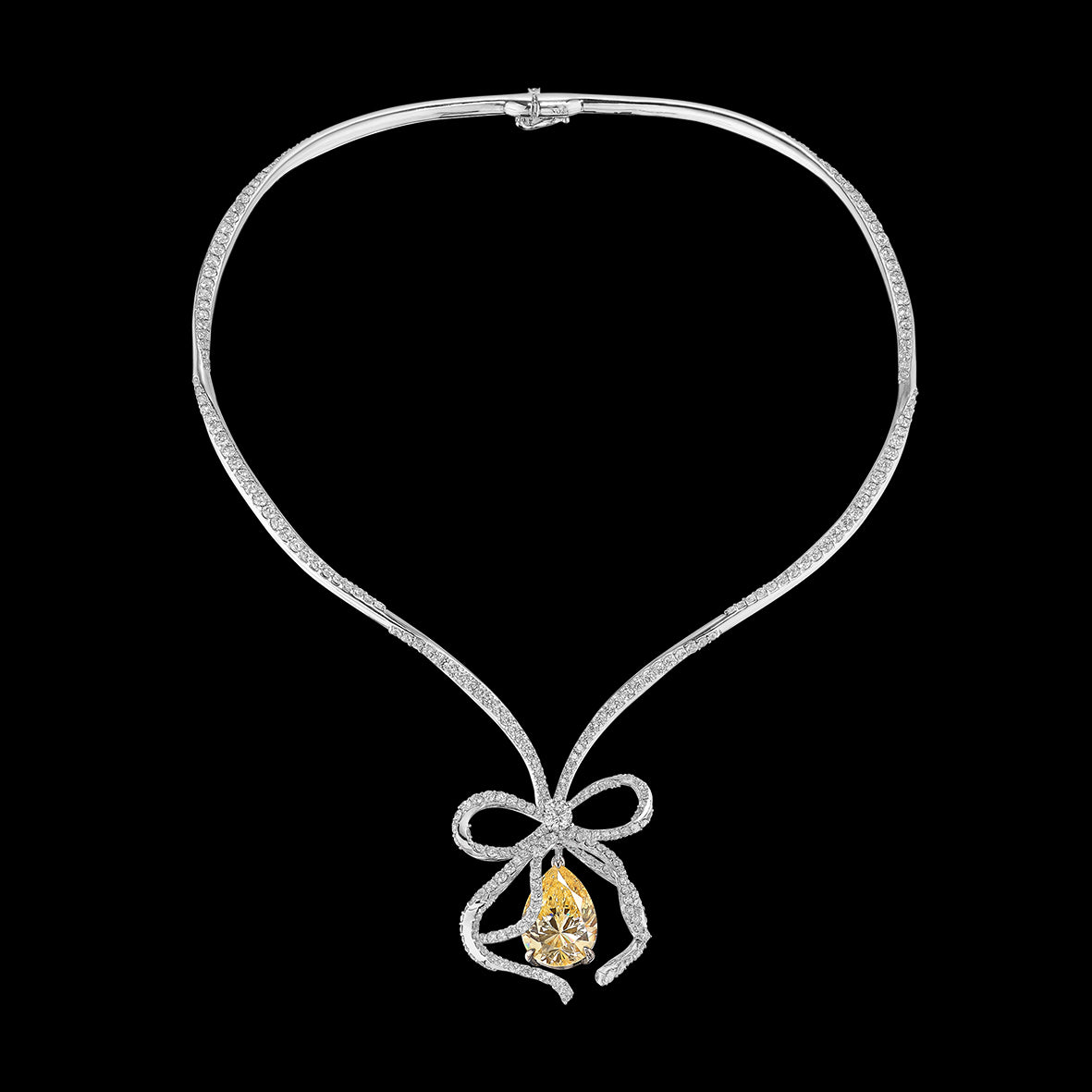 Diamond Bow Necklace, Necklace, Anabela Chan Joaillerie - Fine jewelry with laboratory grown and created gemstones hand-crafted in the United Kingdom. Anabela Chan Joaillerie is the first fine jewellery brand in the world to champion laboratory-grown and created gemstones with high jewellery design, artisanal craftsmanship and a focus on ethical and sustainable innovations.